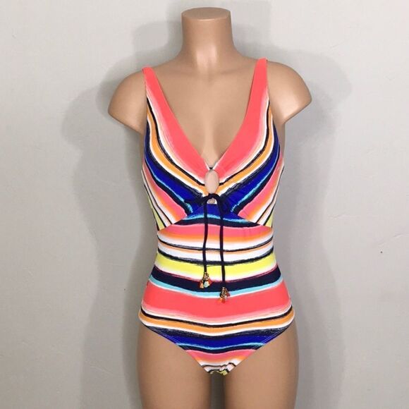 Anne Cole slimming multicolored stripe swimsuit. New - Picture 3 of 12